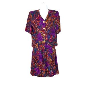 Norton McNaughton Vintage 1980’s Purple Paisley Pleated Skirt Set